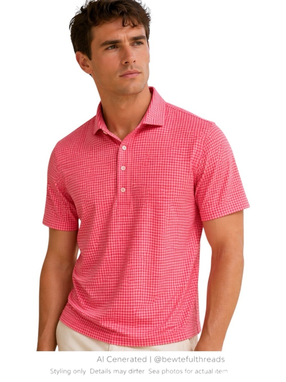 Pink Micro Check Golf Polo Athletic Preppy Sport Fit Shirt S